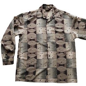Monzini Collection Shirt L/S Button Front Shirt Groovy Psychedelic Geometric - L